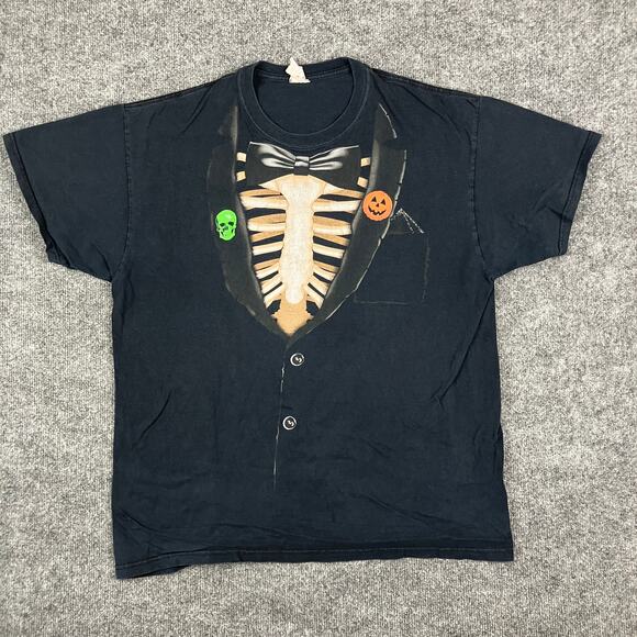 Jerzees T-Shirt Mens XL Black Halloween Skeleton Tux Costume Graphic Spooky Tee - Picture 2 of 10